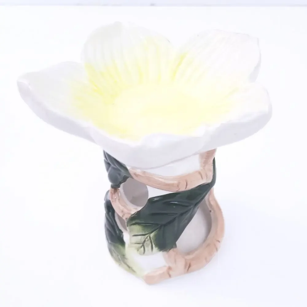 Tea Light Holder Floral, Leaf Design, Ceramic Woodland Yellow, Green